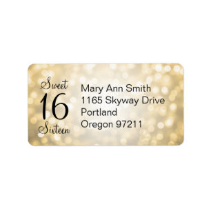 Address Sweet 16 Birthday Gold Glitter Lights Label
