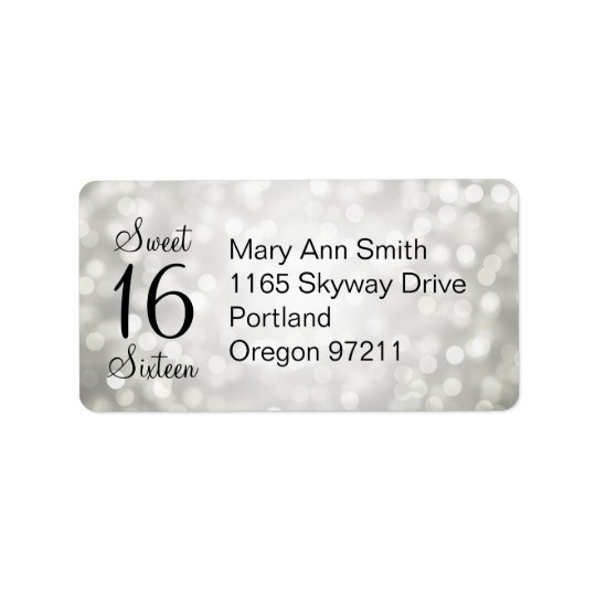 Address Sweet 16 Birthday Silver Glitter Lights Address Label