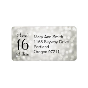 Address Sweet 16 Birthday Silver Glitter Lights Label