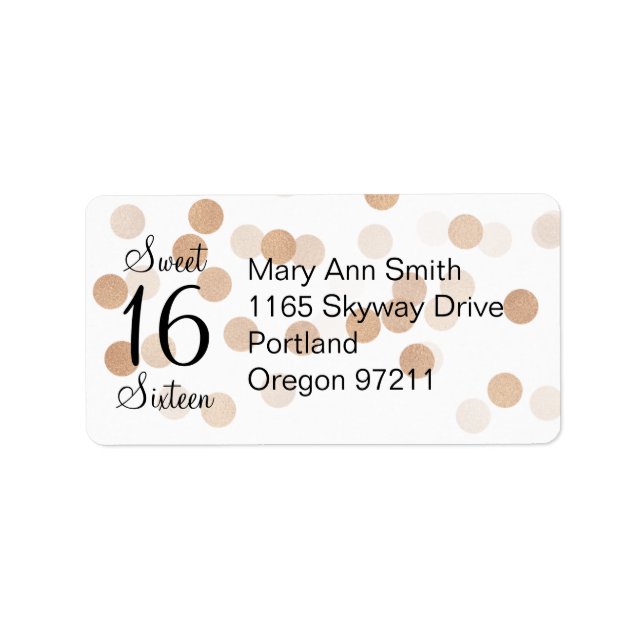 Address Sweet 16 Faux Copper Foil Glitter Lights Label (Front)