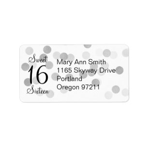 Address Sweet 16 Faux Silver Foil Glitter Lights Label