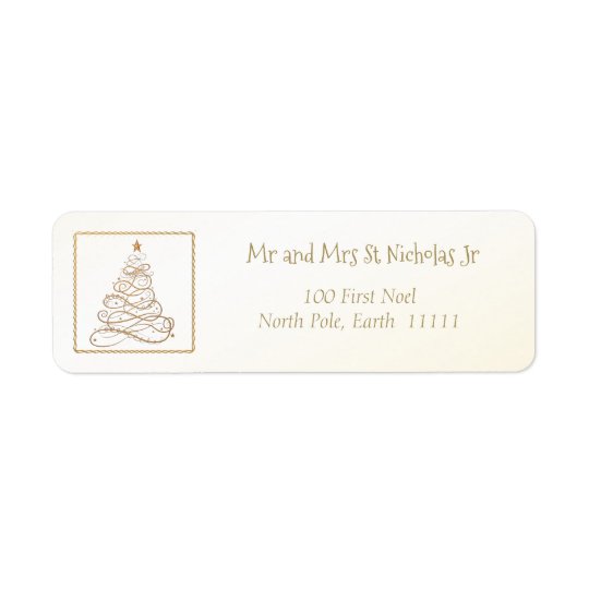 Address Template Golden Filigree Christmas Tree Return Address Label