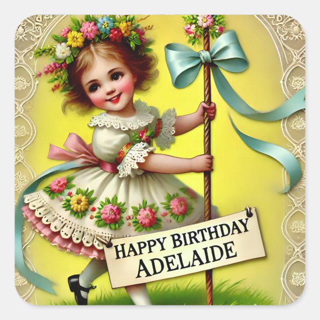 ADELAIDE ~ HAPPY BIRTHDAY ~ Maypole ~ Square Sticker (Front)