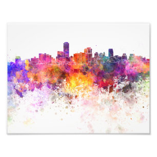 Adelaide skyline in watercolor background photo print
