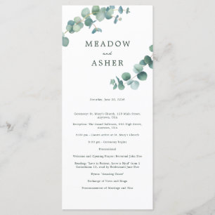 Adelaide Watercolor Eucalyptus Wedding Program Programme