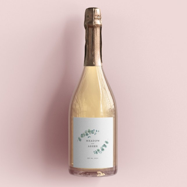 Adelaide Wedding Watercolor Eucalyptus Sparkling Wine Label (Creator Uploaded)