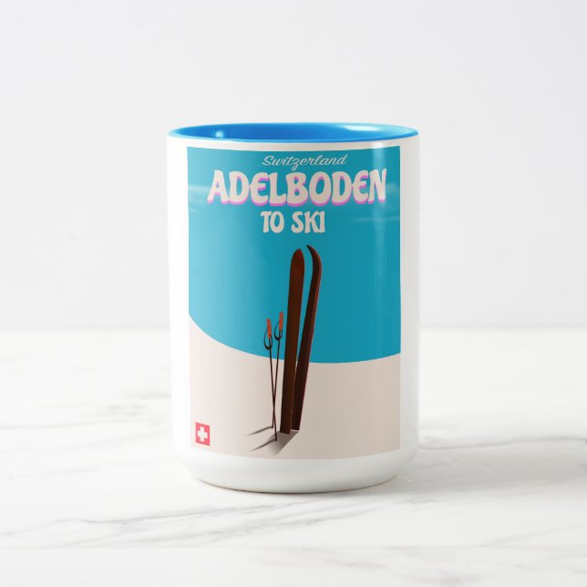 Adelboden Switzerland ski travel poster Two-Tone Coffee Mug (Center)