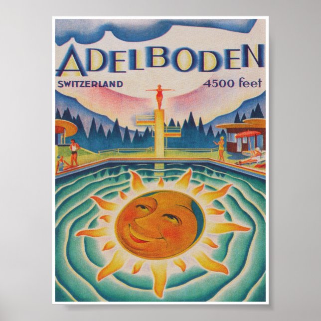 Adelboden Switzerland Vintage Travel Poster (Front)