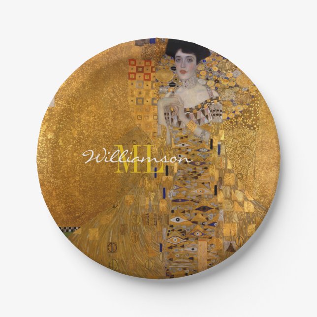 Adele, Lady in Gold by Gustav Klimt, Monogrammed Paper Plate (Front)