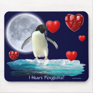 Adelie Penguin, Moon & Hearts Mousepad