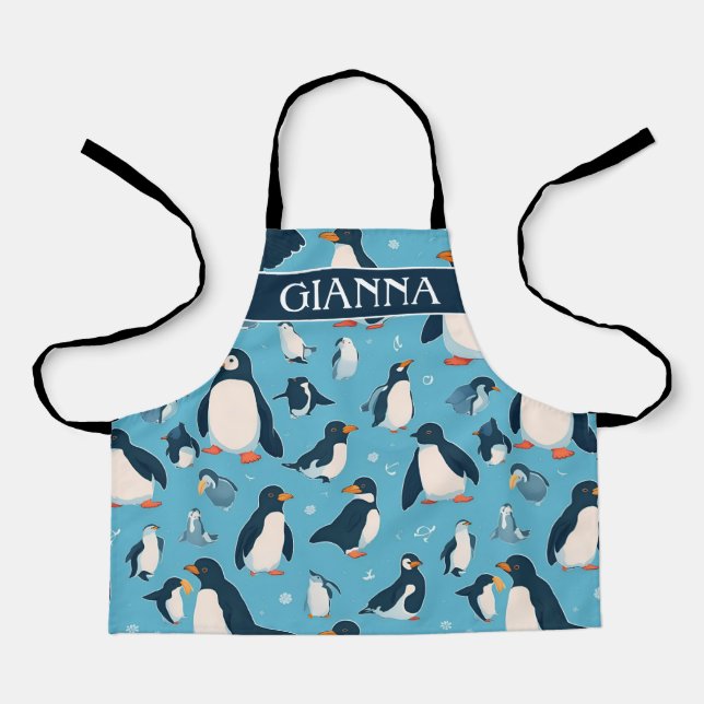 Adelie Penguin Pastel Colourful Pattern Apron (Front)