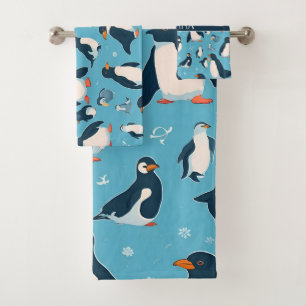 Adelie Penguin Pastel Colourful Pattern Bath Towel Set