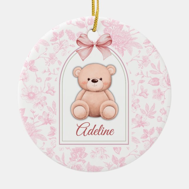 Adeline | Custom Pink Teddy Bear Nursery Design  Ceramic Tree Decoration (Front)