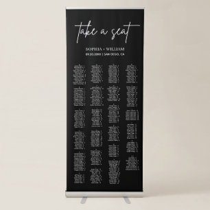 ADELLA Black Minimalist Wedding Seating Chart Retractable Banner