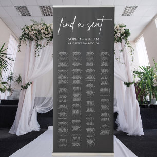 ADELLA Black Minimalist Wedding Seating Chart Retractable Banner