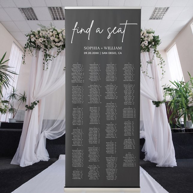 ADELLA Black Minimalist Wedding Seating Chart  Retractable Banner (Creator Uploaded)