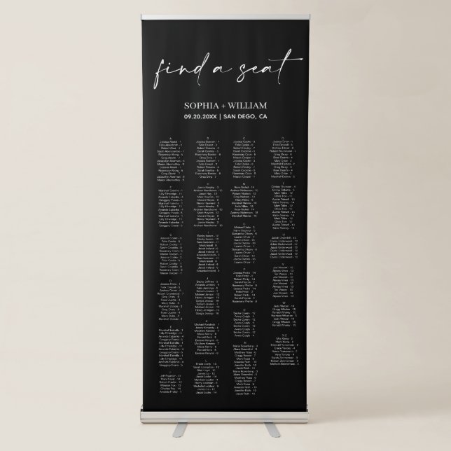 ADELLA Black Minimalist Wedding Seating Chart  Retractable Banner (Front)