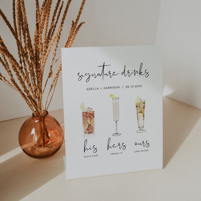 ADELLA Minimal Watercolor Cocktail Signature Drink Pedestal Sign (Creator Uploaded)