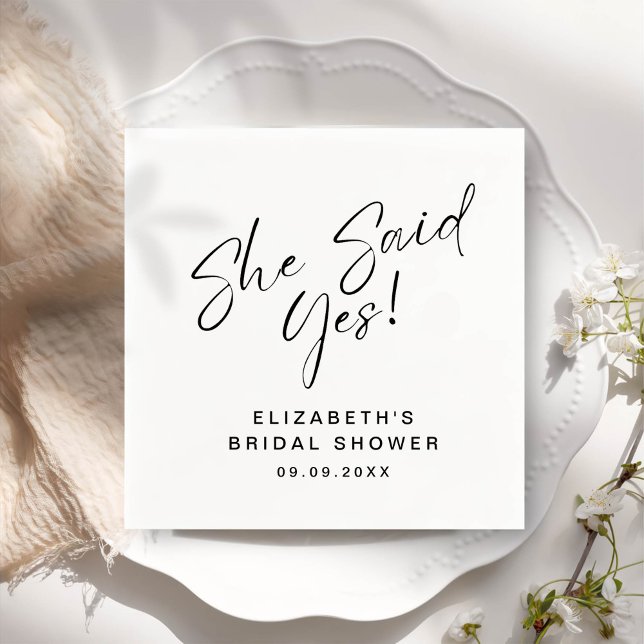 ADELLA Modern Minimal She Said Yes Bridal Shower Napkin (Creator Uploaded)