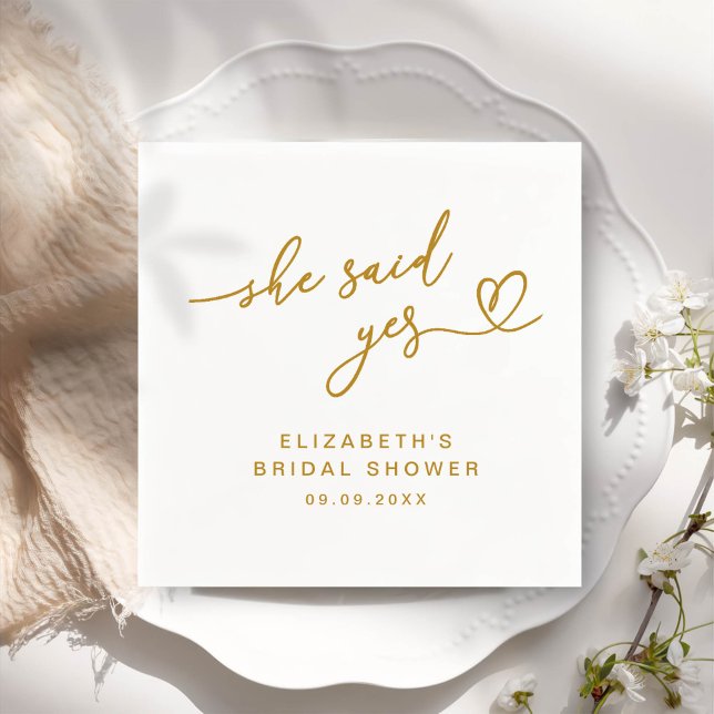 ADELLA Modern Minimal She Said Yes Bridal Shower Napkin (Creator Uploaded)