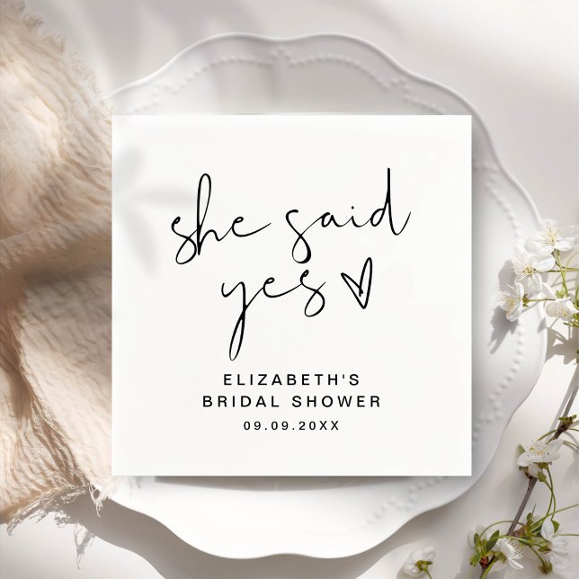 ADELLA Modern Minimal She Said Yes Bridal Shower Napkin (Creator Uploaded)