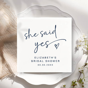 ADELLA Modern Minimal She Said Yes Bridal Shower Napkin