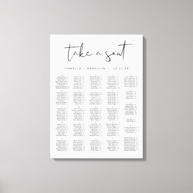 ADELLA Modern Minimalist Alphabetical Seating  Canvas Print (Front)