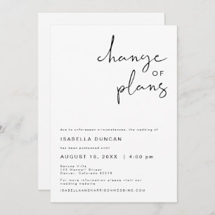 ADELLA Modern Minimalist Wedding Change of Plans Invitation