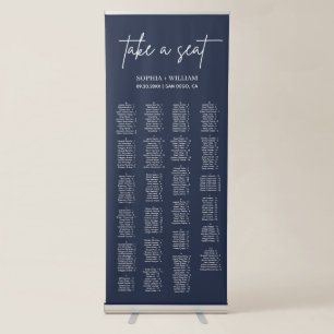 ADELLA Navy Blue Minimalist Wedding Seating Chart Retractable Banner