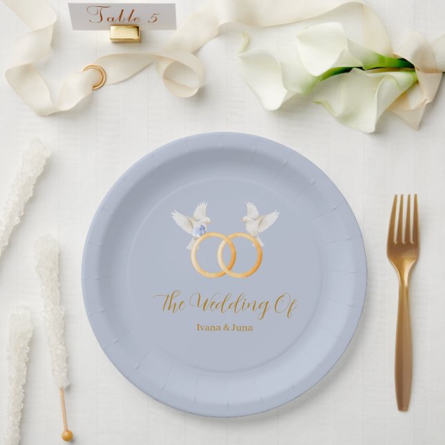 ADELLE Simple Dusk Blue Couple Wedding Paper Plate (Wedding)