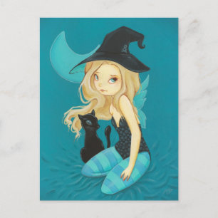 Adellia - Goth fairy witch black cat postcard