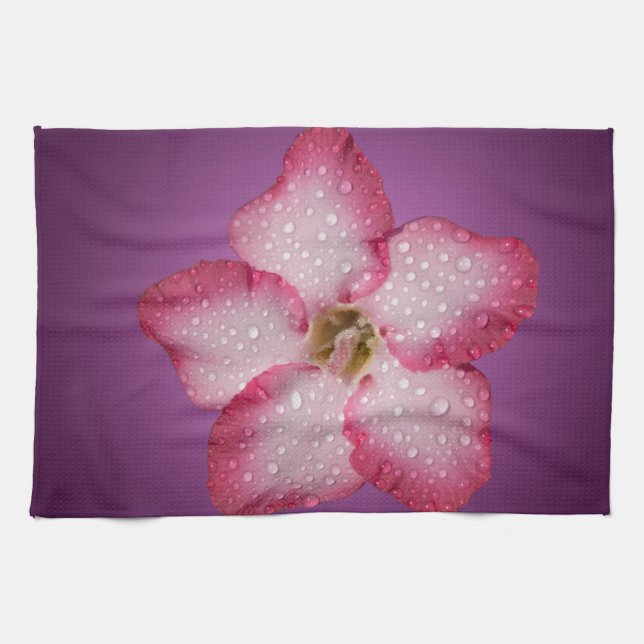 Adenium Pink Flower Flora Gradient Violet Tea Towel (Horizontal)