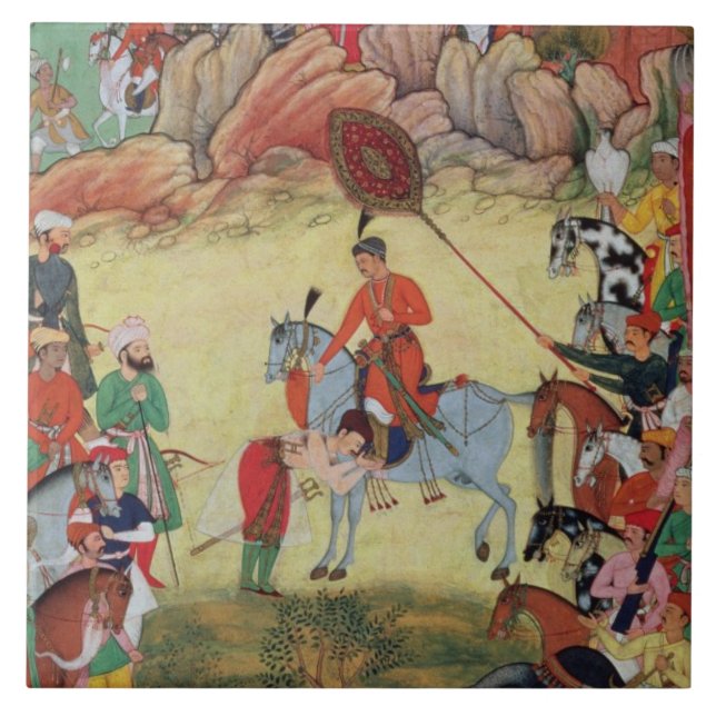 Adham Khan paying homage to Akbar at Sarangpur, Ce Tile (Front)