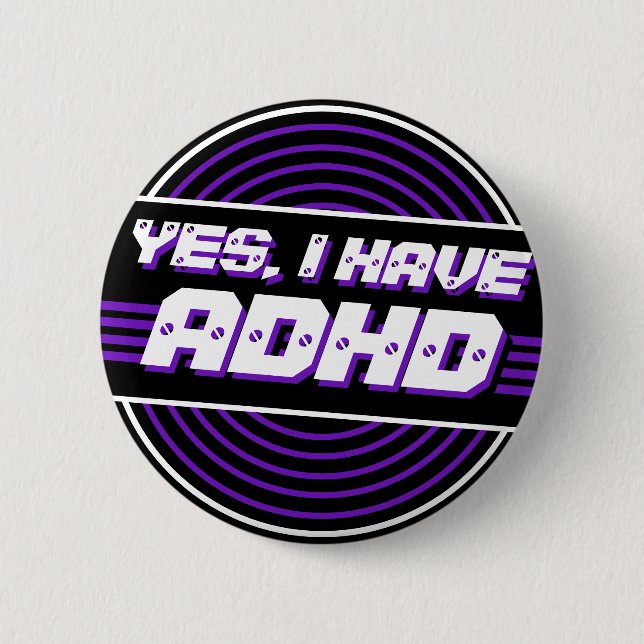 ADHD 80s Music Black Purple Vinyl Record 6 Cm Round Badge (Front)