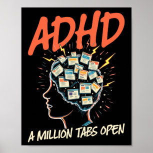 Adhd, A Million Tabs Open, Neurodivergence Poster