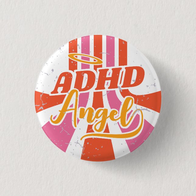 ADHD Angel Cute Retro Mental Health 3 Cm Round Badge (Front)