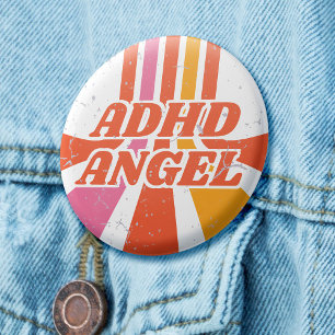 ADHD Angel Orange White 70s Disco Retro 3 Cm Round Badge