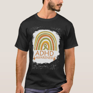 ADHD Awareness Bleached Rainbow Orange Ribbon Ki T-Shirt