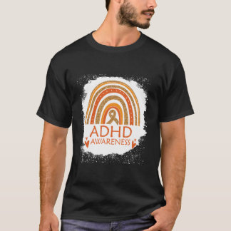 Adhd Awareness Bleached Rainbow Orange Ribbon Men  T-Shirt