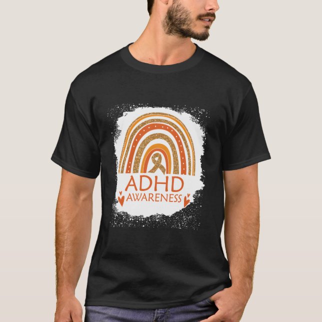 Adhd Awareness Bleached Rainbow Orange Ribbon Men  T-Shirt (Front)