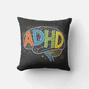 ADHD Awareness Colourful Brain Word Illustration Cushion