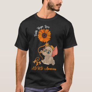 ADHD Awareness Elephant Faith Hope Love Sunflower T-Shirt