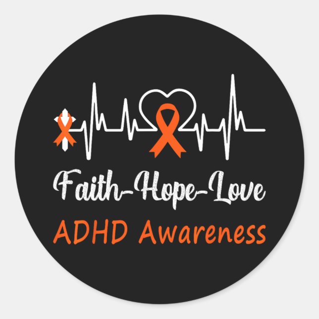 Adhd Awareness Heartbeat Christian Cross Faith Hop Classic Round Sticker (Front)