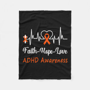 Adhd Awareness Heartbeat Christian Cross Faith Hop Fleece Blanket