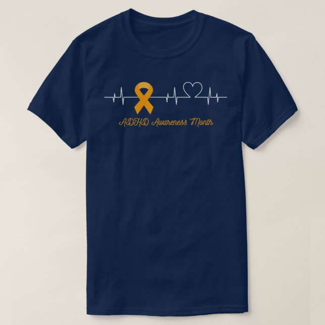 ADHD Awareness Month Orange Ribbon Heartbeat  T-Shirt (Design Front)
