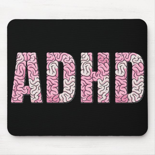 ADHD Brain Letters - Pink & Beige Anatomy Text Art Mouse Mat (Front)