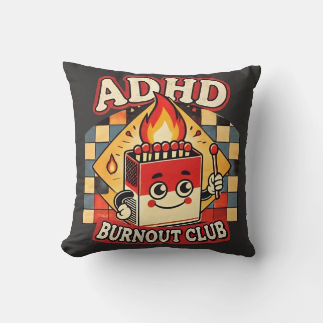 adhd burnout club  cushion (Front)