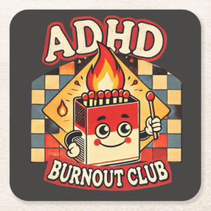 adhd burnout club  square paper coaster