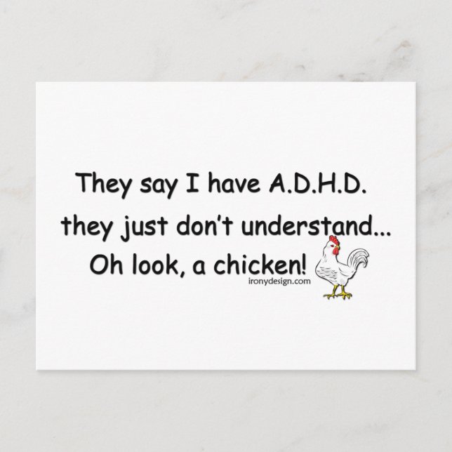 ADHD Chicken Humour Saying Postcard (Front)