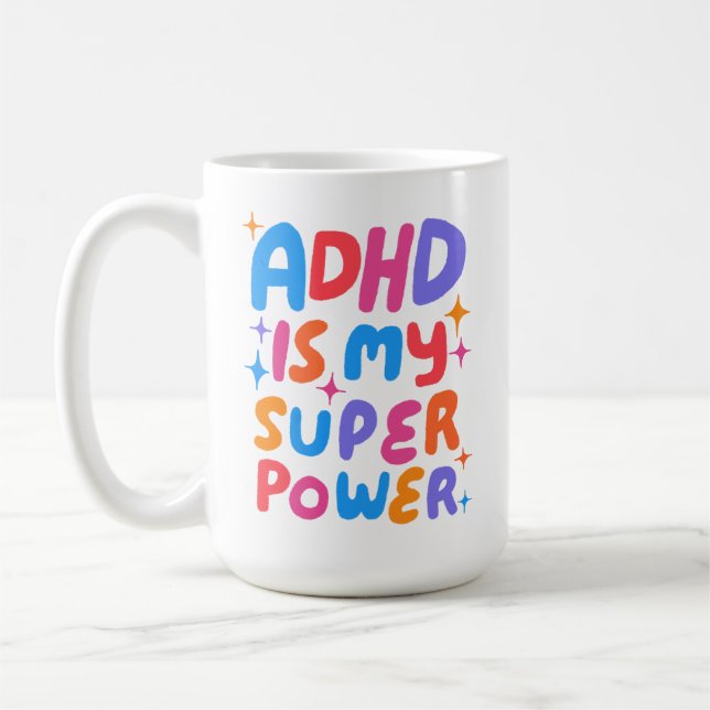 ADHD is my Superpower Cheerful Fun Bubble Letters Coffee Mug (Left)
